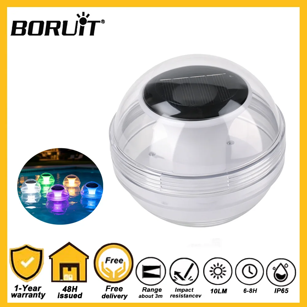 BORUiT Solar Water Floating Lamp Upgraded Waterproof RGB Color Changing LED Decorative Light for Garden Pool Home Decor
