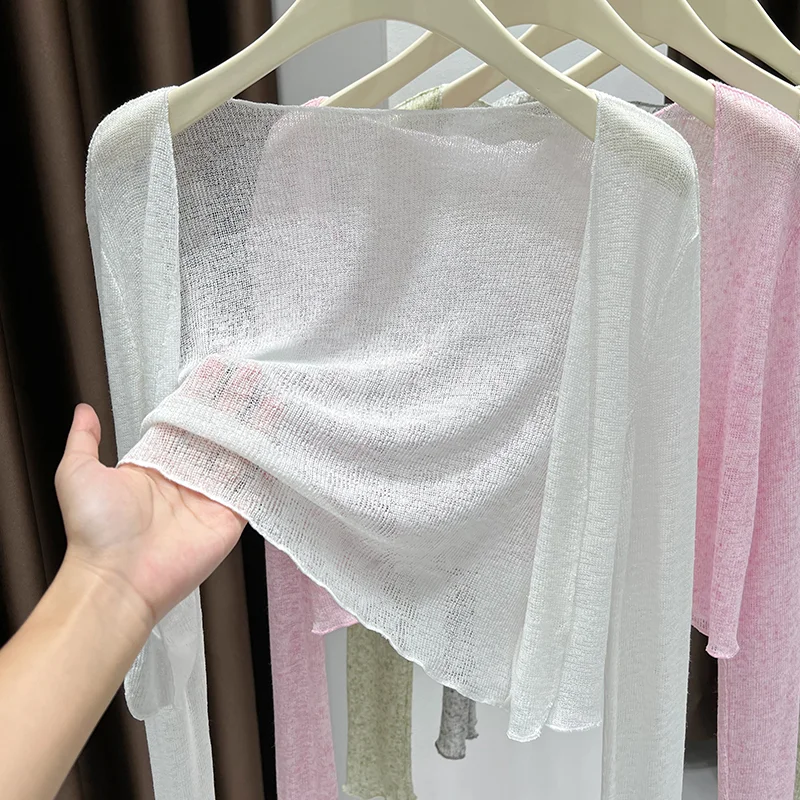 

Women's White Airy Knit Cardigan - Lightweight Summer Cover Up, Loose Lace Shrug Jacket for Dresses/Tank Tops, Elegant Chiffon