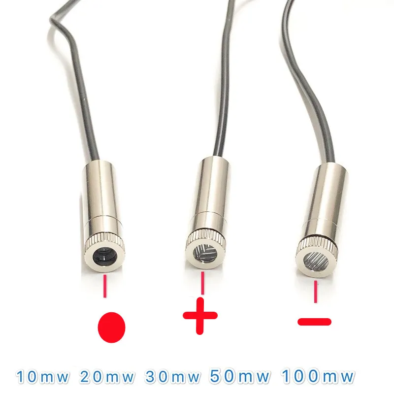 100mw 50mw 30mw 20mw 10mw 12mm rotes Licht einstellbare Brennweite Laser modul DC-Stecker Laser position ierung kreuzförmige Punkt form