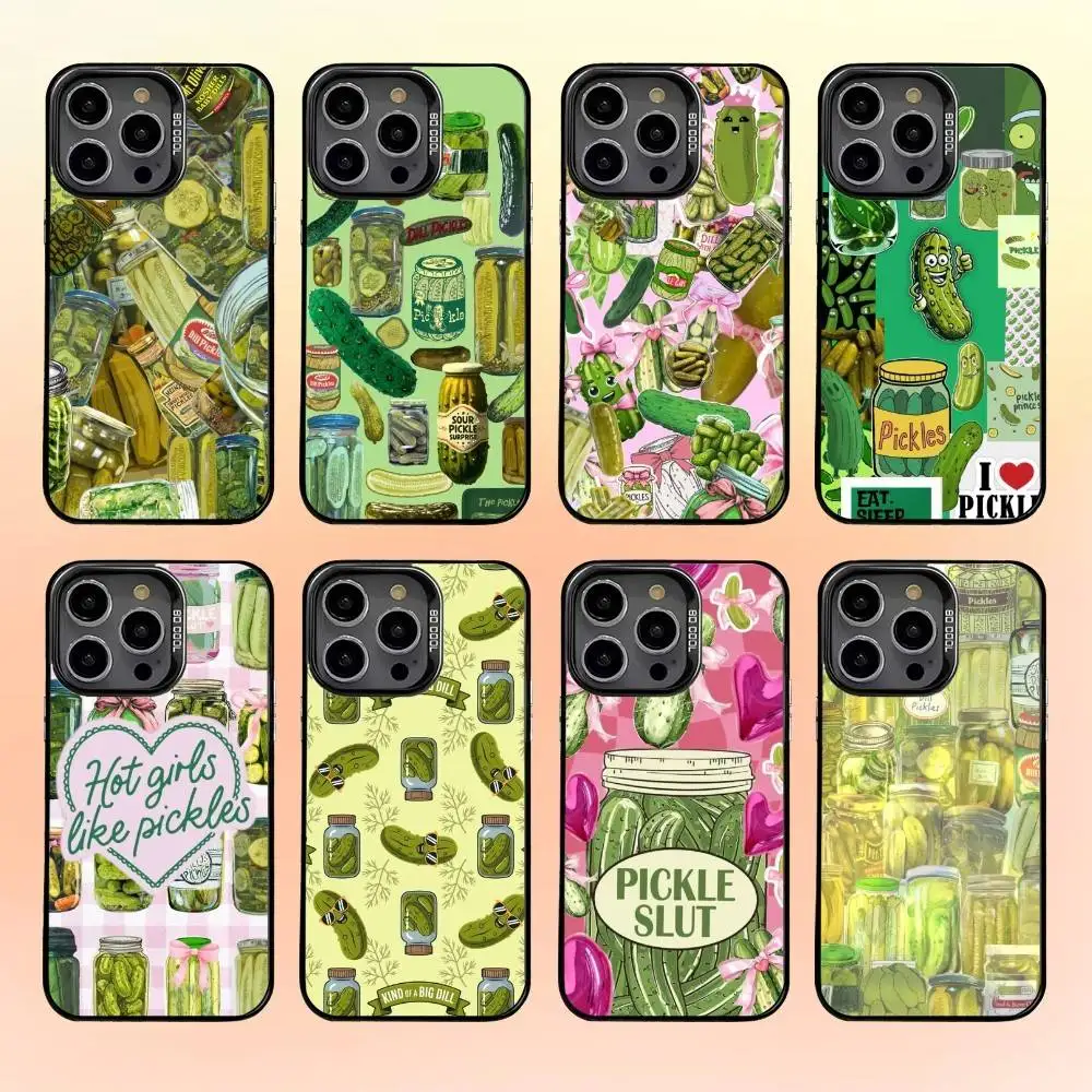 

C-Cucumber P-Pickles Phone Case For iPhone 16,15,14,13,12,11,Pro,MAX Gray Matte Silicone Black Cover