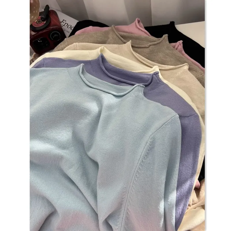 

Soft Cozy Knitted Half High Collar Base Shirt Women's Winter Thin Comfortable Gentle Pure Color Inner Wear Sweater Commute Style