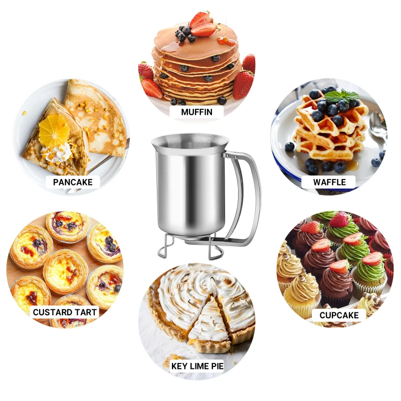 Stainless Steel Batter Dispenser Cupcake Dough Pancake Dispenser Piston Funnel With Support Handheld Pancake Pourer Baking Tools