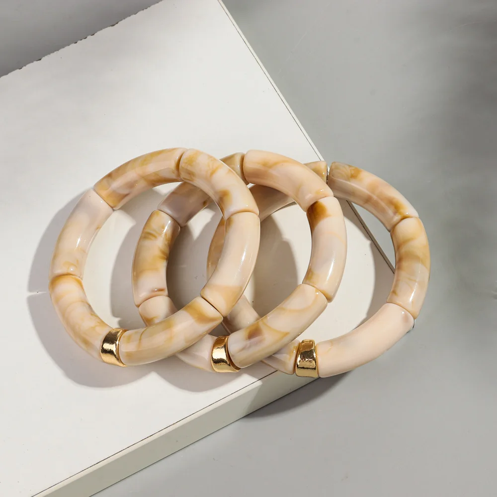 New Colorful Acrylic Big Bamboo Tube Bracelet Necklace for Women Men Vintage Stackable Choker Statement Jewelry Set Gifts
