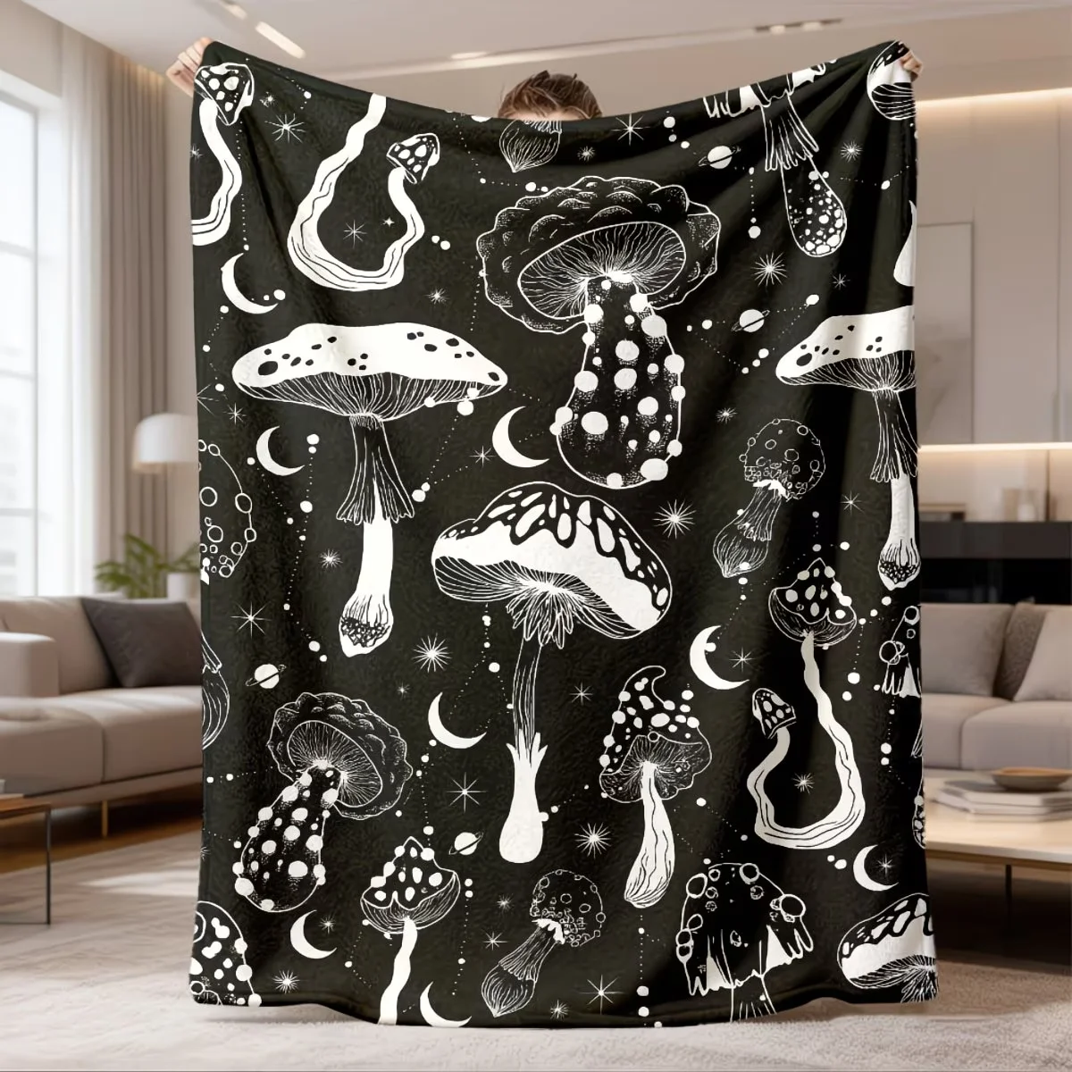 1pc Flannel Blanket Featuring A Mushroom Plant Guide Throw for Sofa Beds and Blanket, Nap Blanket Halloween and Christmas Gift
