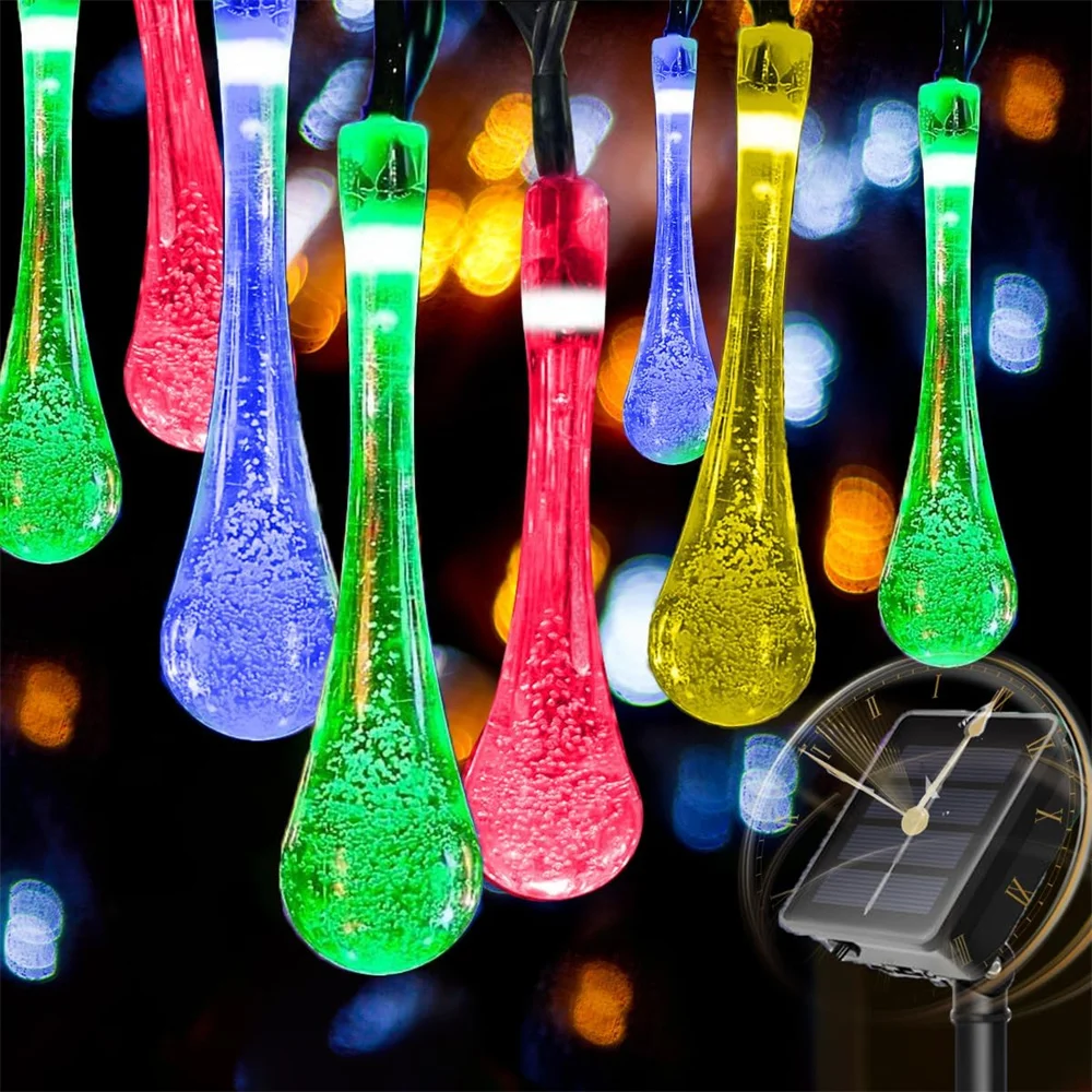 

Solar Lights Outdoor Water Drop String Lights Christmas Decor Fairy Lights LED Outdoor Lights Waterproof for Garden Patio Yard