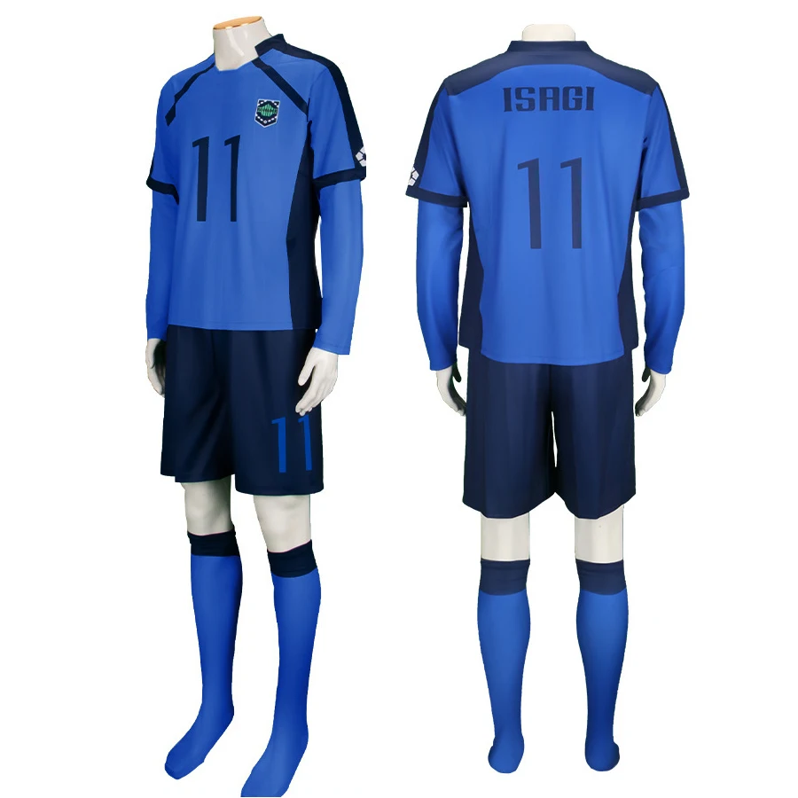 Blue Anime Cosplay Lock Football Jersey Isagi Yoichi Bachira Cosplay Sportswear Chigiri Hyoma Blue Team Uniforms Halloween