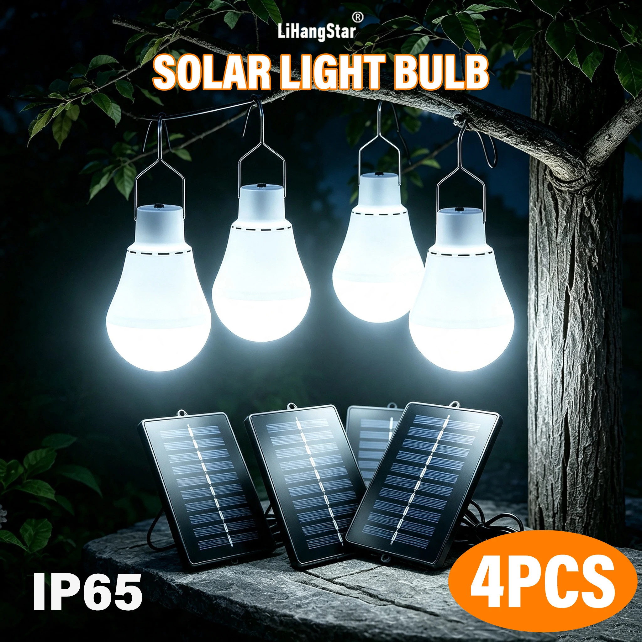 LiHangStar 4-teiliges Set mit intelligenten Solarlampen, Campinglampen mit Haken, Hängelaternen und Zeltlampen, solarbetriebene Gartenlampen – ideal für Camping, Balkone, Gärten und mehr.