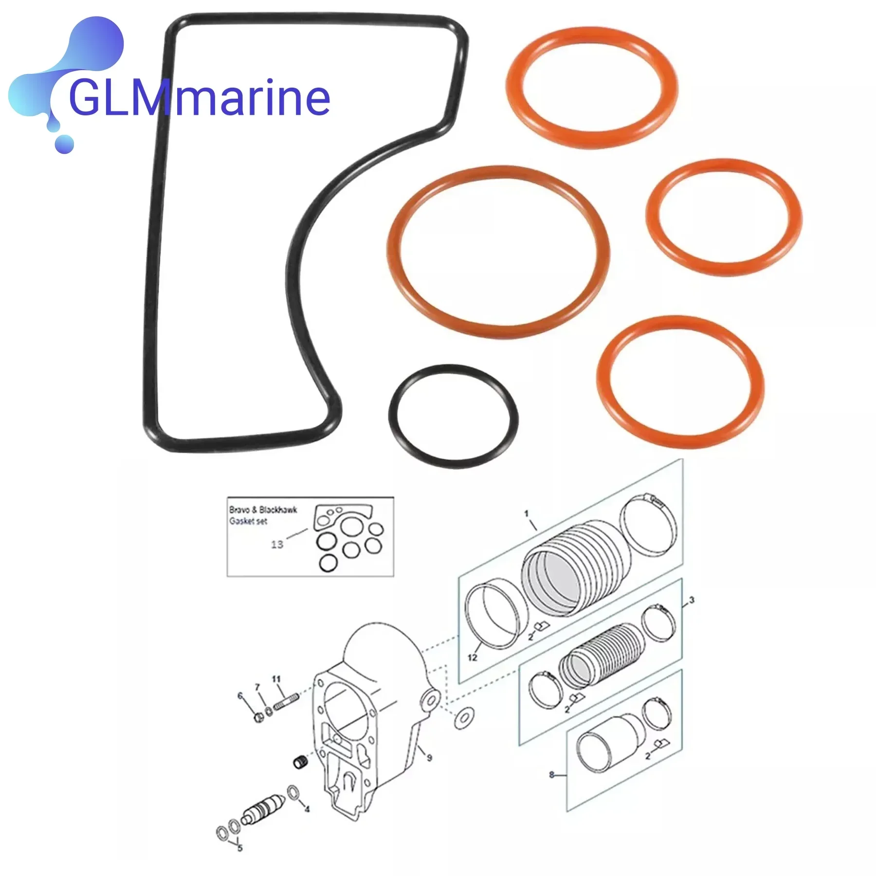 6pcs/set 16755Q1 Bell Housing Installation Gasket Seal Kit for Mercury MerCruiser Bravo I II III Drives 16755T 1