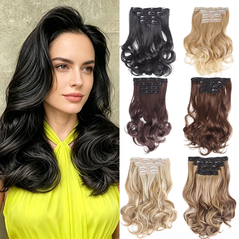 

Big Voluminous Curly Hair Extensions 4PCS Synthetic Clip-in for Women Quick Style Lightweight Party Daily Use