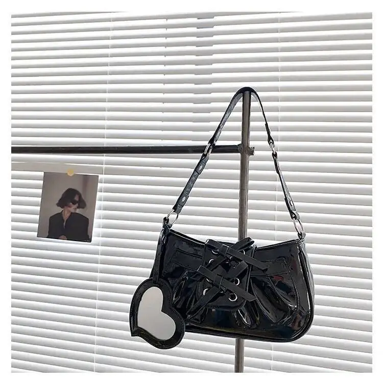 Bloom Sweet Cool Black Women Hot Girls Bow Mirror Chic Half Moon Shoulder Bag Female Haruku Aesthetic Y2k Handbag
