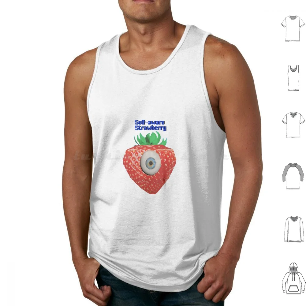 Self-Aware Strawberry Tank Tops Print Cotton Weirdcore Dreamcore Aesthetic 3dart Digitalart