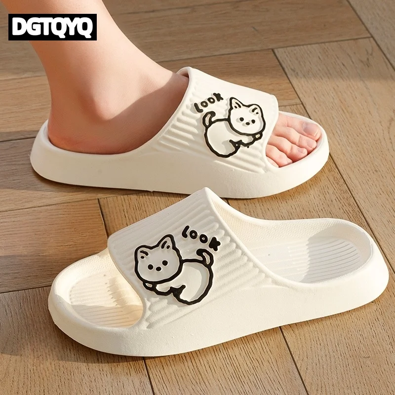 

Fashion Cat Women Men Slippers Indoor Cute Cartoon Unisex Slides Bathroom No-Slip Light Sandals Family Soft Lovely Home Shoes