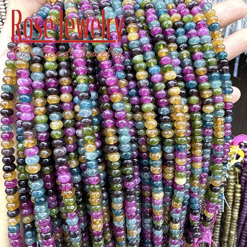 Natural Stone Colorful Tourmaline Abacus Round Loose Space Beads For Jewelry Making Beadwork DIY Bracelet Necklace 2x4mm 15\