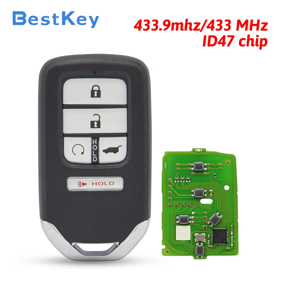 Best Key FCC KR5V2X KR5T44 KR5V41 5 Button Smart Key 433MHz 47 Chip Start/Hatch for Honda Civic CRV Pilot Passport 2016-2021