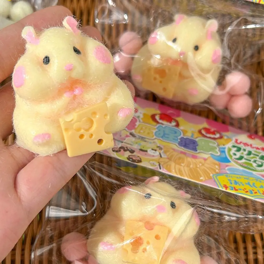 Lovely Hamster Squishy Toy Soft Mochi Squeeze Toy Fuzzy Cute Hamster Handmade Fidget Toy Stress Relief Toy Gift for Kids Adult