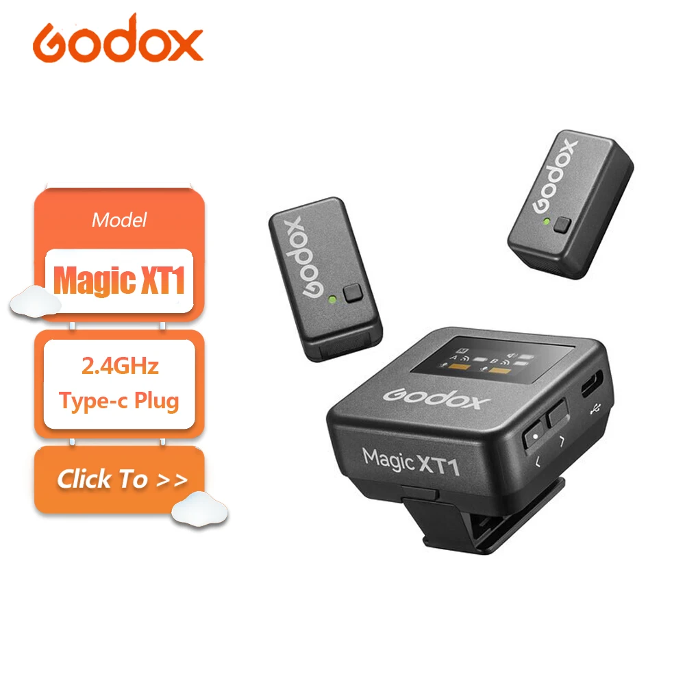 Godox Magic XT1 2.4 GHz Wireless Microphone System for Vlogging Content Creation with Dual-Channel Receiver OLED Display