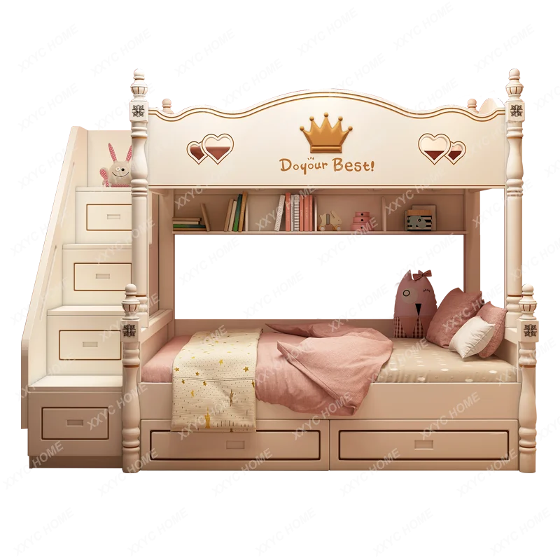 Upper and Lower Bunk Bunk Bed Children's Bed Girl Height-Adjustable Bed Same Width Bunk Bed Boy Small Apartment Bunk BedPrincess