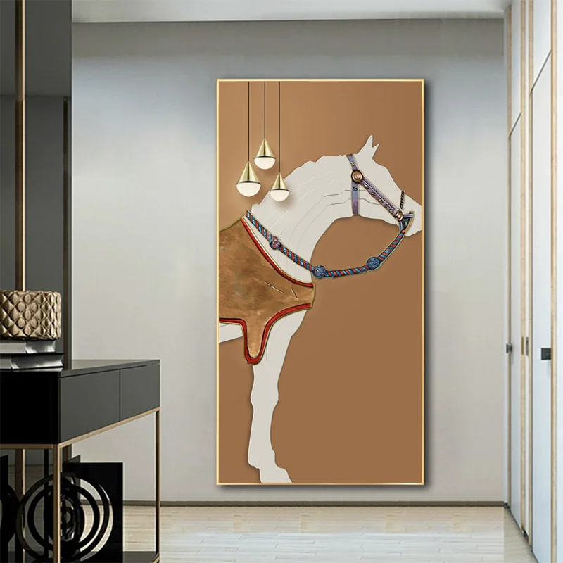 Abstract Horse Posters and Prints Canvas Painting Light Luxury Orange Animal Wall Art Pictures for Living Room Modern Home Decor