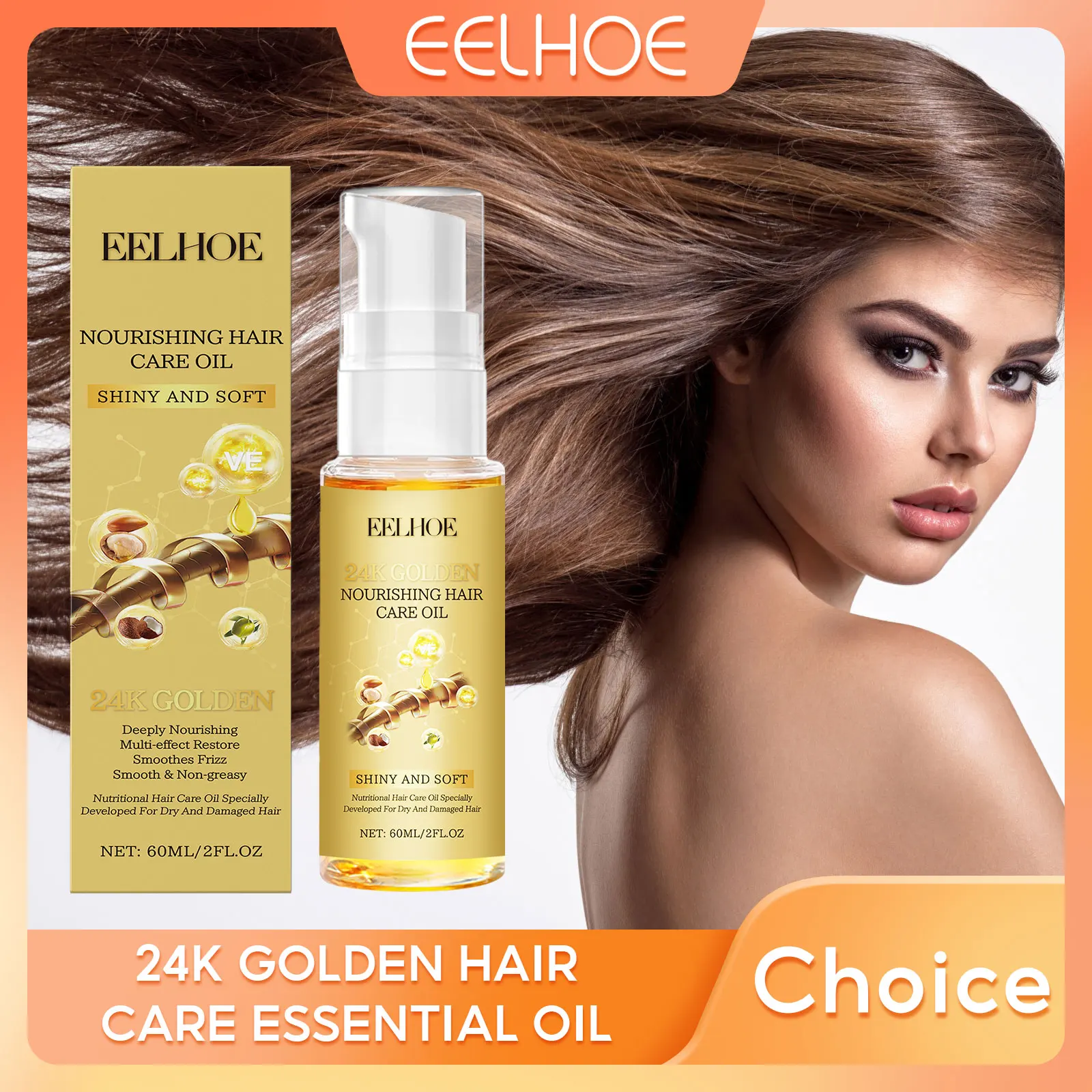 EELHOE Hair Essential Oil 24K Golden Repair Hairs Damage Scalp Treatment Vitamin E Moisturizing Nourishing Smooth Hair Care Oil