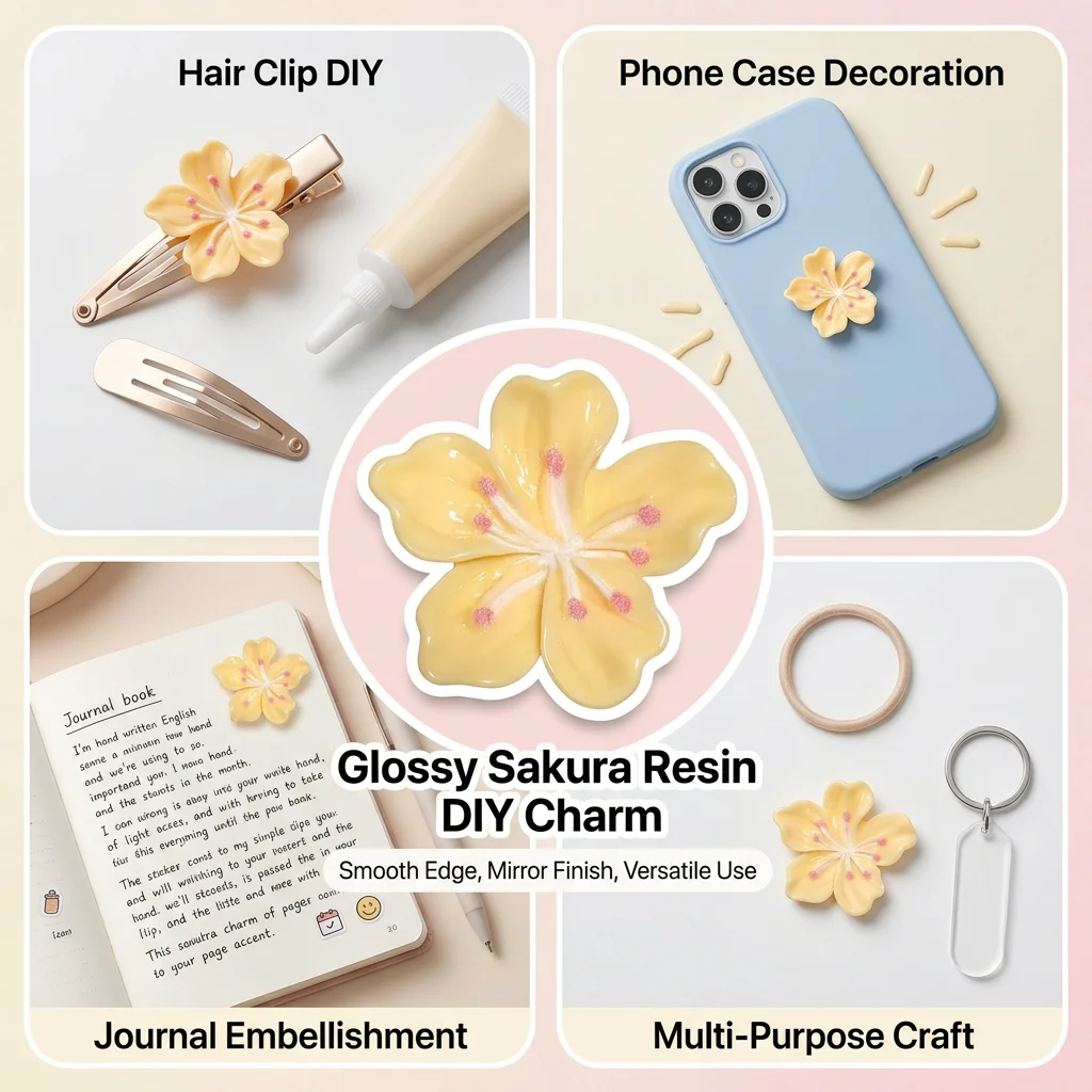 1/5/10/20pcs Glossy Sakura Resin DIY Decoration Charm Mirror Finish Floral Embellishment For Hair Clips Ties Hair Accessory Prop