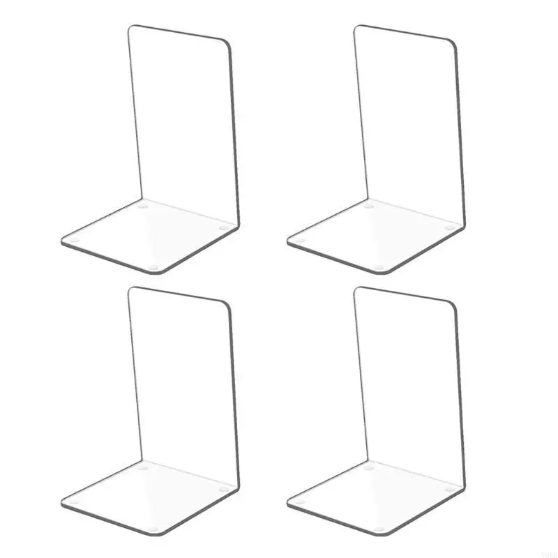 

Y5LB Pack Of 4 Clear Acrylic Book Ends For Shelves Desk Bookend Magazine Stand Book Organizers for Heavy Duty Books Magazine