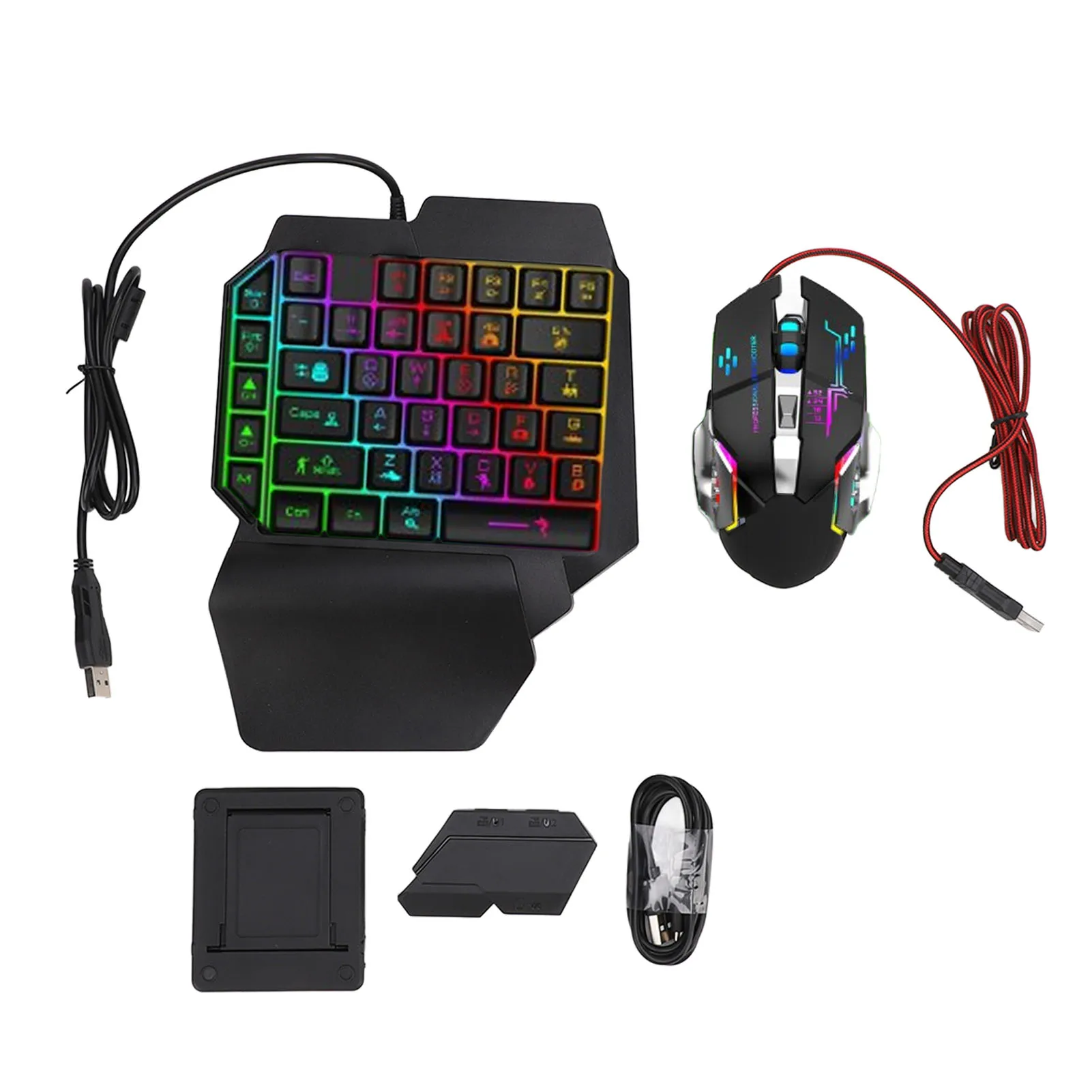 

Gaming Keyboard Mouse Converter Combo 4 in 1 Single Hand Mobile Game Keyboard Mouse Adapter Phone Holder Set