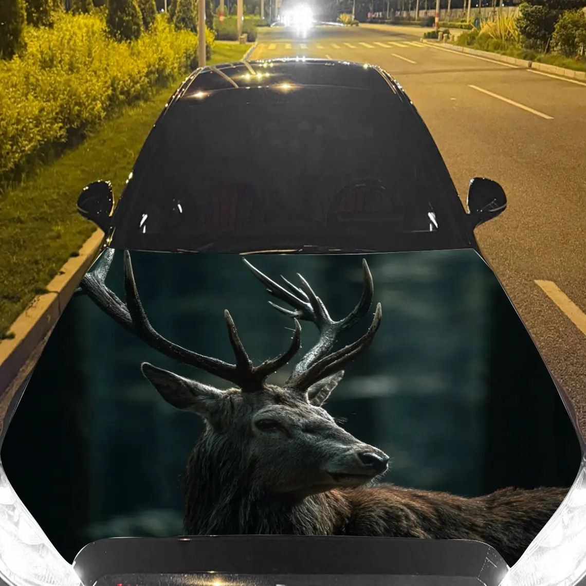 

Car Decals Side - Facing Deer with Large Antlers Car Hood Sticker, Waterproof Self - Adhesive Vinyl Graphics Decals, Decorative