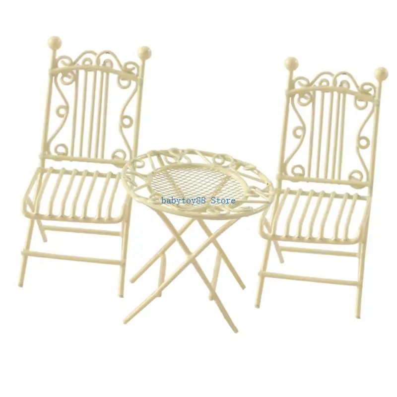 

Y4UD 3Pieces Miniature Iron Table Chair Set For Dollhouses Display And Craft Scene