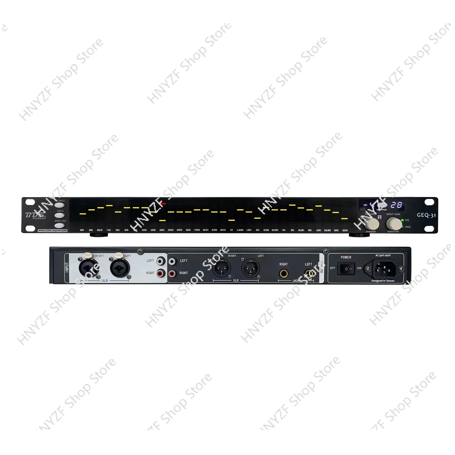 Analisador de Espectro Digital Mono BDS GEQ-31 com Display LED, Equalizador, Indicador de Espectro de Áudio, Indicador de Nível de Amplificador, Medidor VU