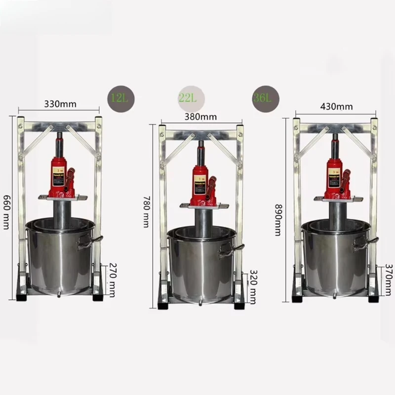 12/22/36L Stainless Steel Manual Juicer Manual Hydraulic Fruit Squeezer Stainless Steel Juice Press Machine