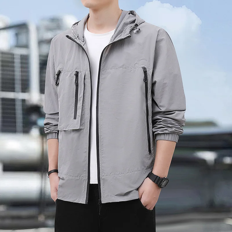 Men's Coat Sun Protection UV Protection Hooded Summer 2025 New Jacket Fishing Fashion Light Sport Quick Dry Skin Windbreaker