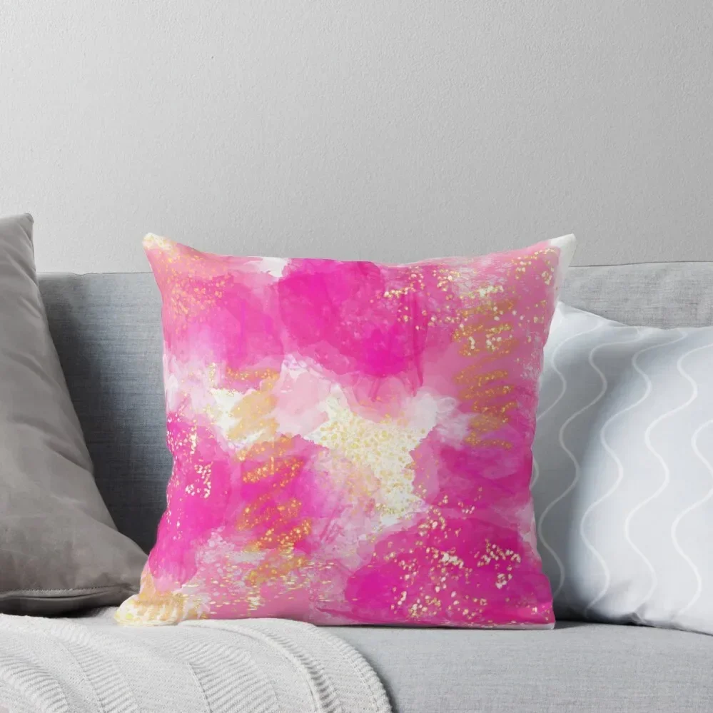 

Hot Pink Watercolor with White and Gold Throw Pillow New year Elastic Cover For Sofa Sofa Cushions pillow