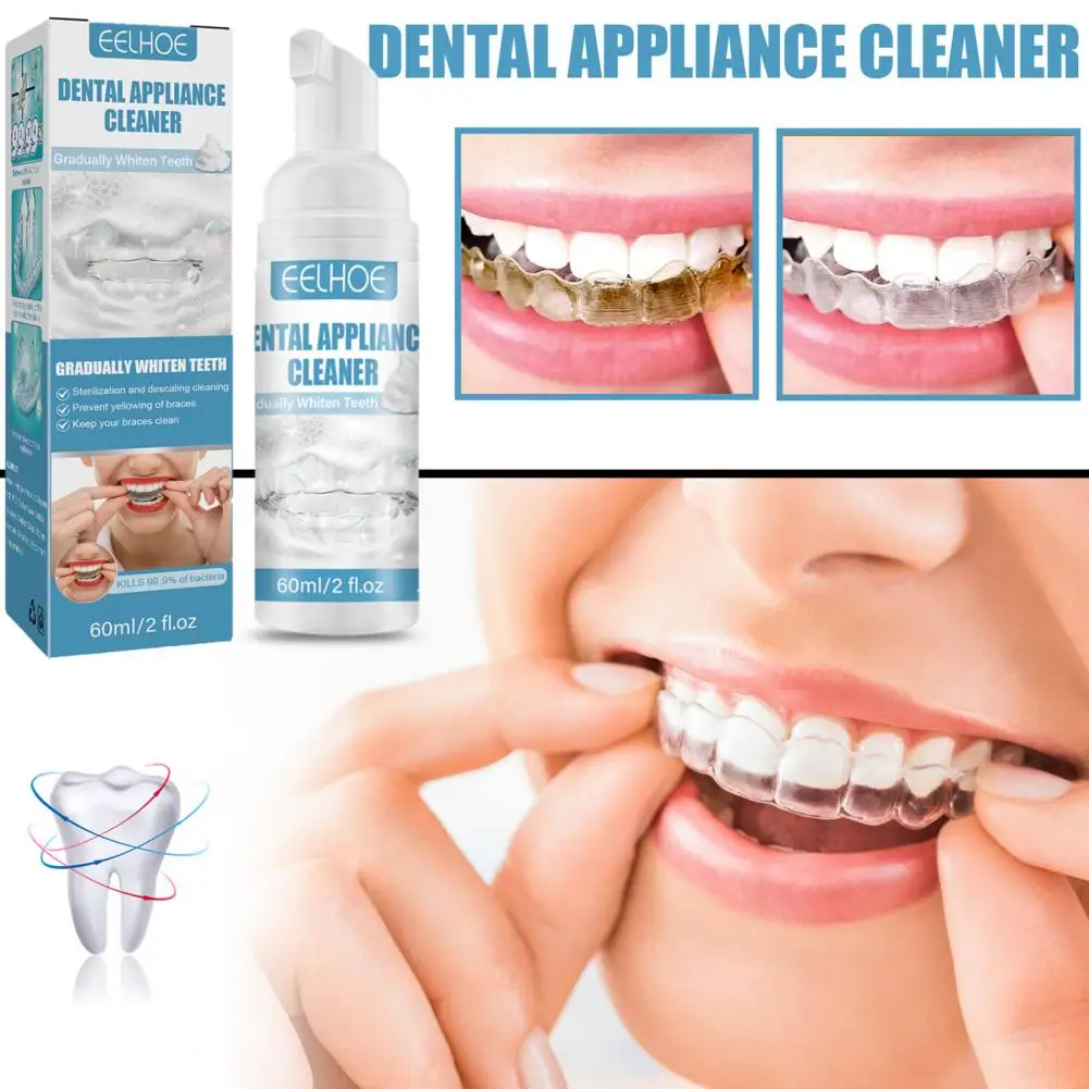 60ml Universal Dental Appliance Reiniger Flüssigkeit Schnell Sterilisation Zersetzen Pigment Flecken Hosenträger Pflege Schaum