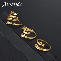 Atoztide Personalized Custom Names Rings Stainless Steel Adjustable Open Size Wedding Letter Circle for Women Jewelry Gifts