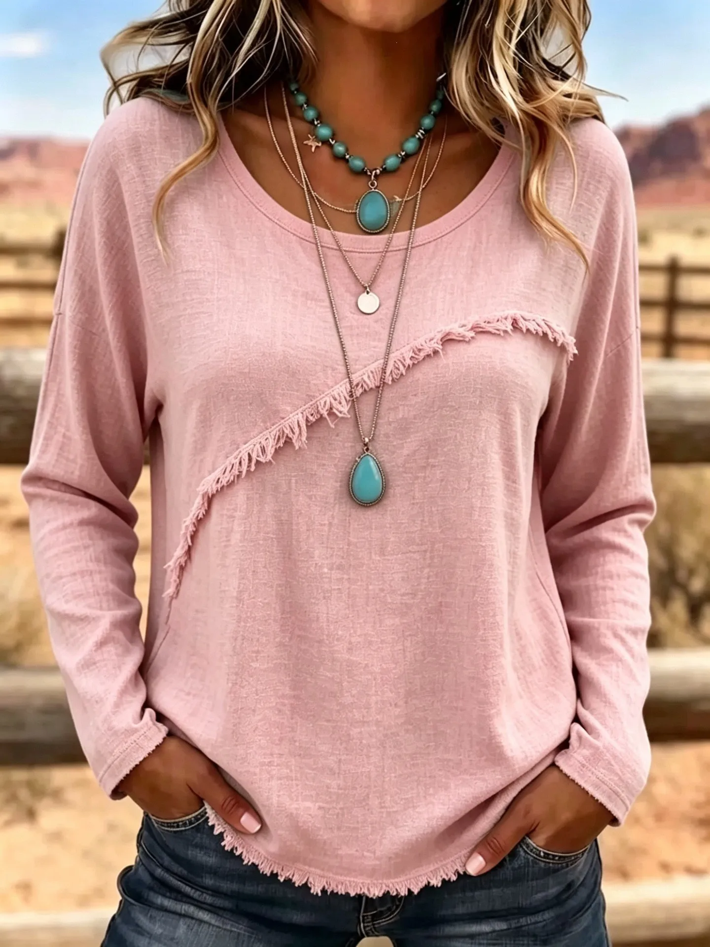 Linen Vintage Tassel Women's Tops Summer Autumn Fringe Solid Cotton Linen Long Sleeve Shirts Western Cowgirl Tunic Blouse Women