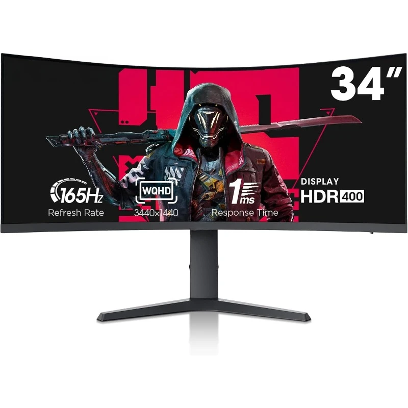 34-inch Ultrawide Curved WQHD 3440×1440 Gaming Monitor, 165Hz 144Hz Curved 1000R- PIP/PBP, 1ms(MPRT)