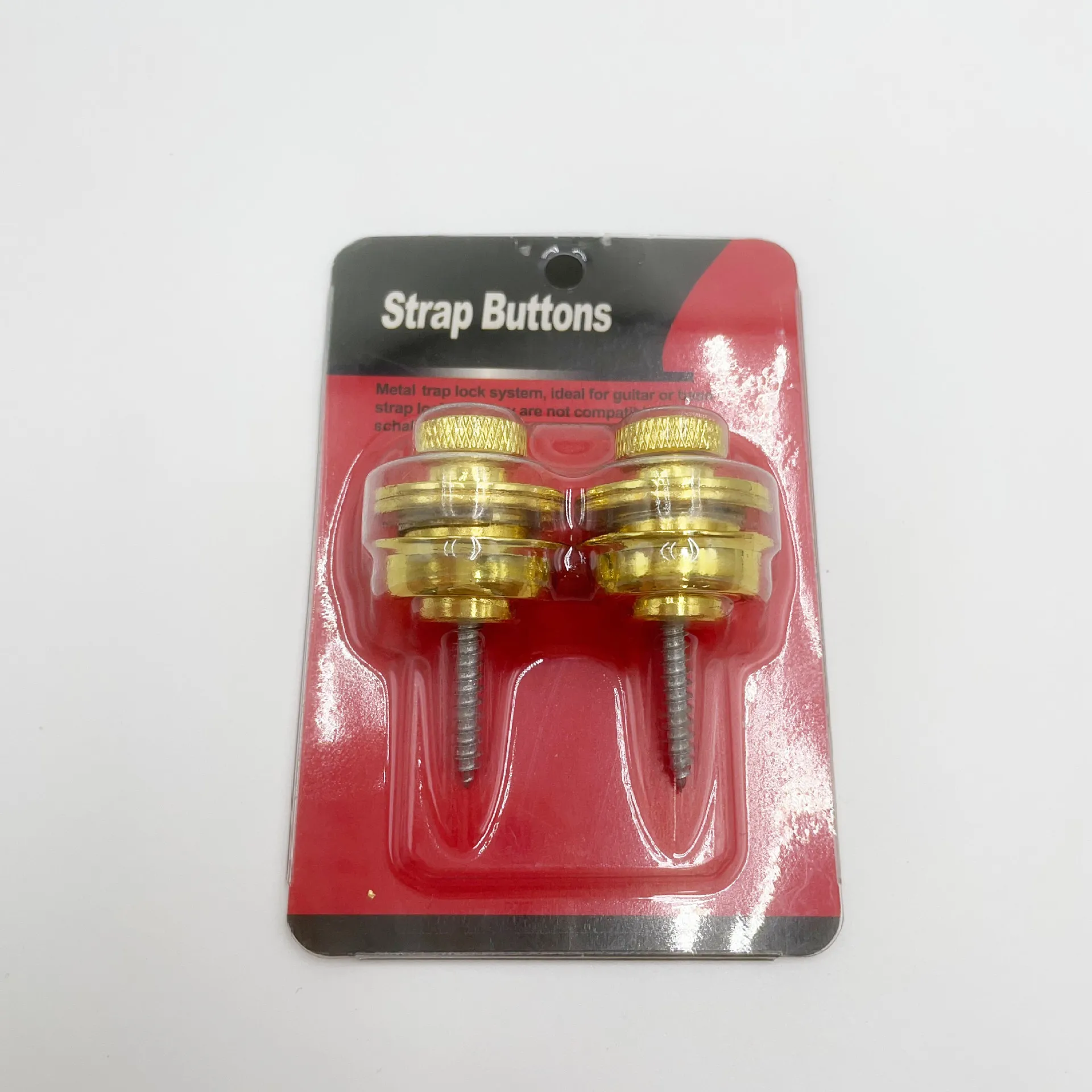 Large Strap Lock Buttons 2Pcs Flat Head Locking Guitar/Bass Strap Pegs with Anti-Slip Design Blister Pack