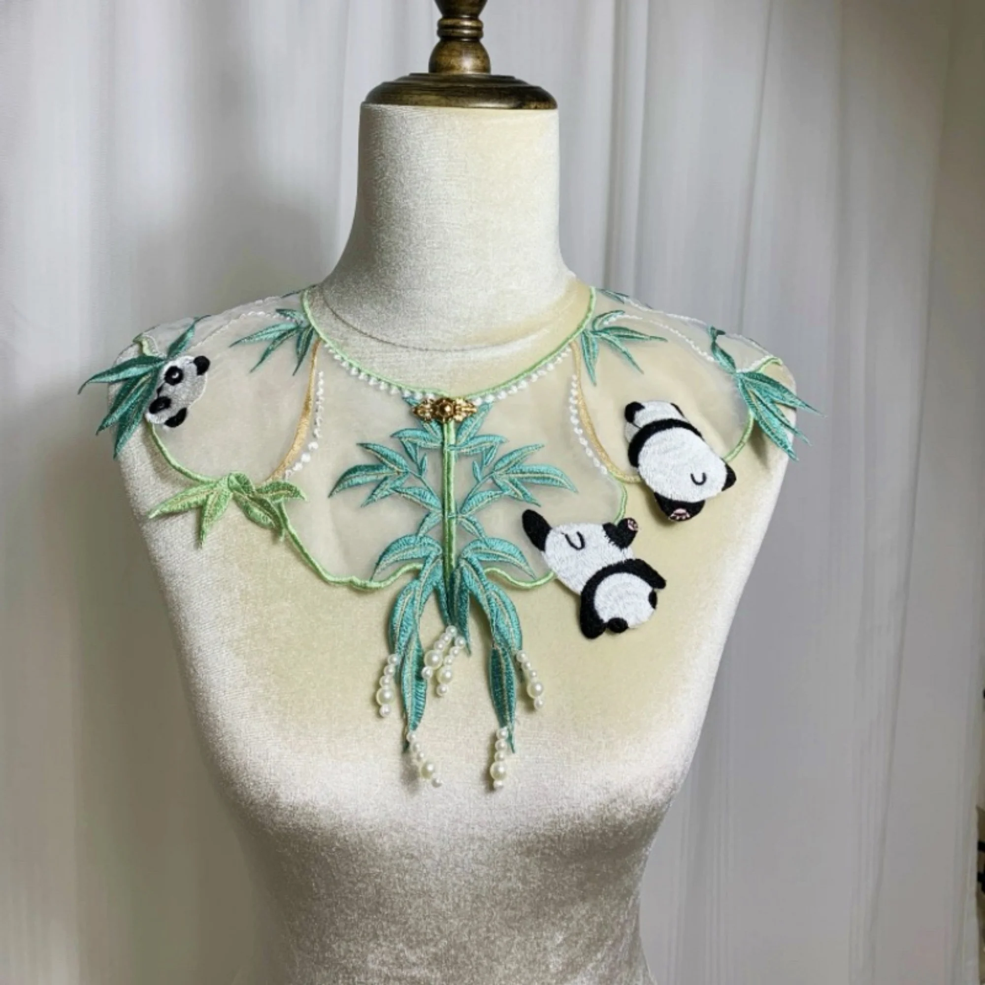 

Окружность шеи 47 см, оригинальный аксессуар Yunjian Hanfu с вышивкой панды и бамбуковым дизайном для выпускного платья в китайском стиле