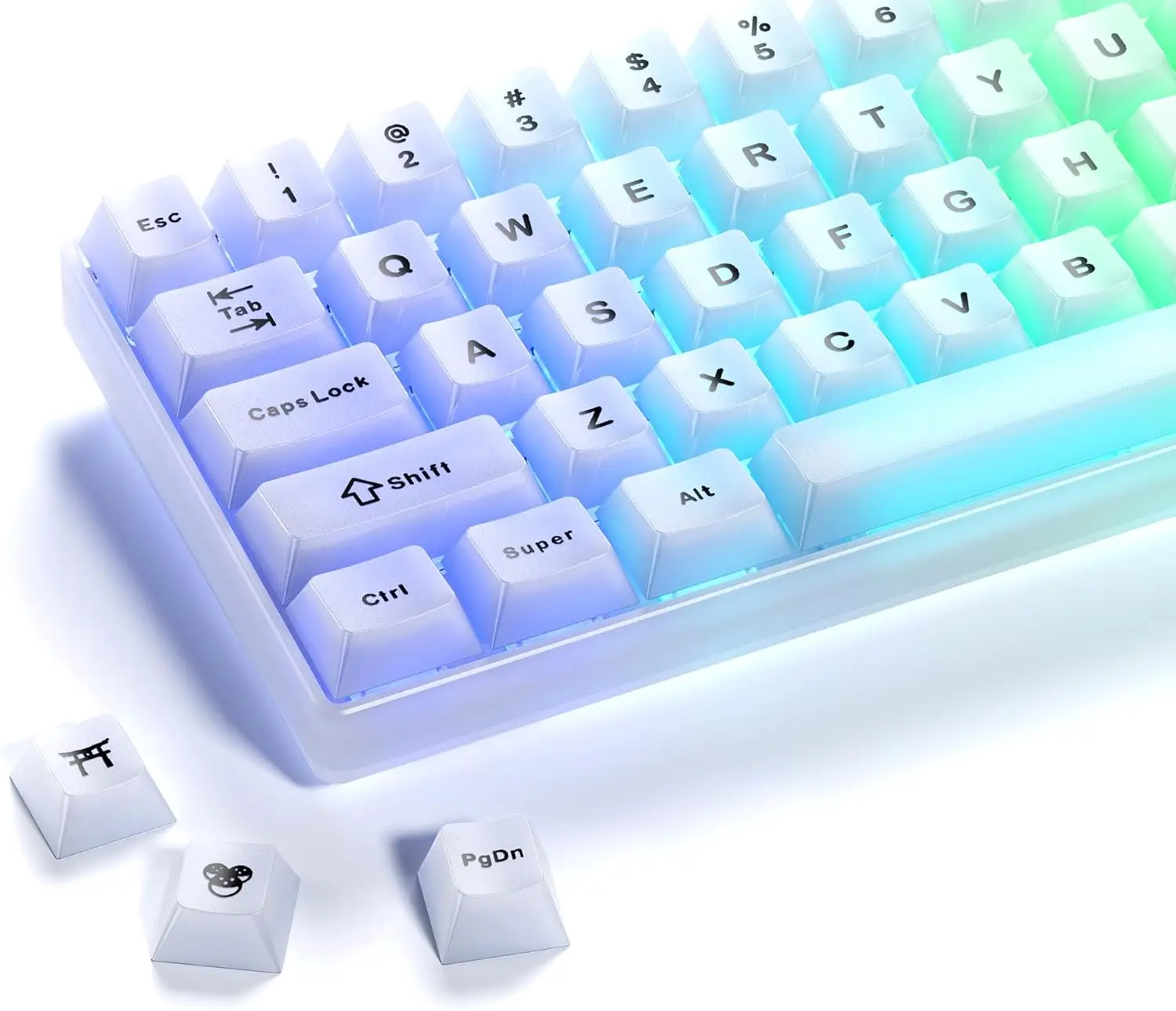 Keyboard Keycaps White Clear Jelly Keycaps 60 65 75 100 Percent Translucent Cute Custom Key caps Set 124 Keys for Mechanical