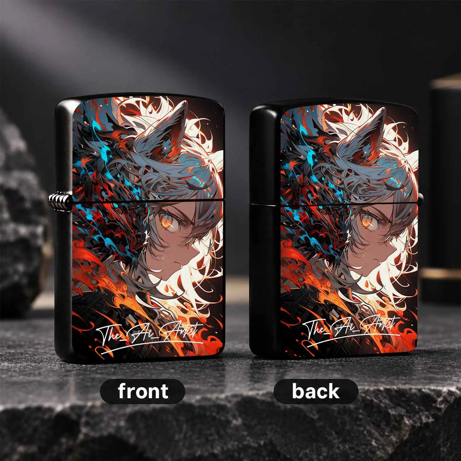 Anime Style Flame Shadow Cat Ear Art Lighter, Aesthetic Graffiti Cool Portable Igniter, Multi-Scenario Daily Outdoor Use Ideal, Exquisite Unique Collectible Gift For Art Lovers And Friends For All Occasions A Humorous And Interesting Lighte