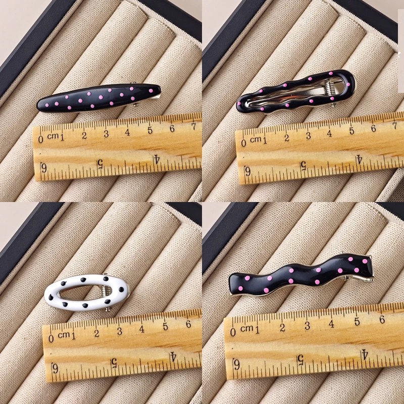 2Pcs/Set Retro Vintage Duckbill Metal Hairpins White Dot Oil Dripping Hair Side Clips Barrettes Girl Hair Accessories Styling
