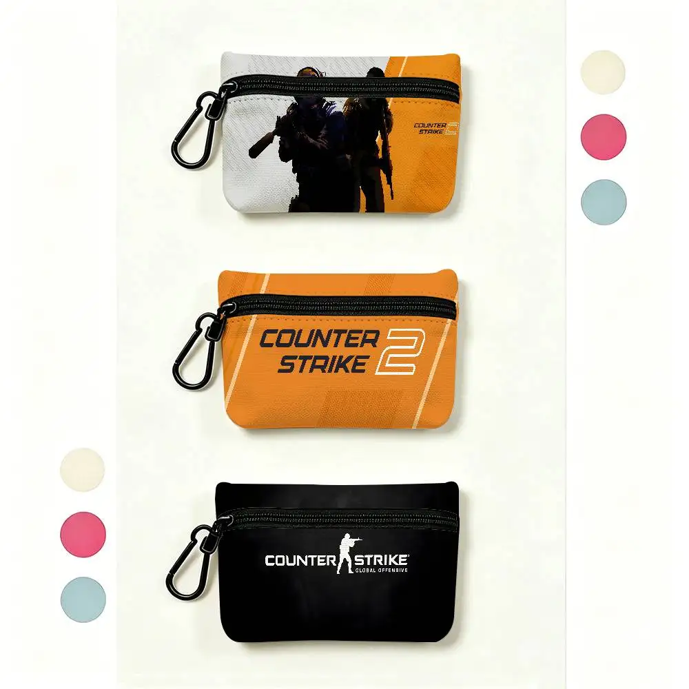 C-Counter-Strike 2 Game Multifunctional Oxford Cloth Small Pouch With Hook Mini Coin Wallet Earbud Storage Bag