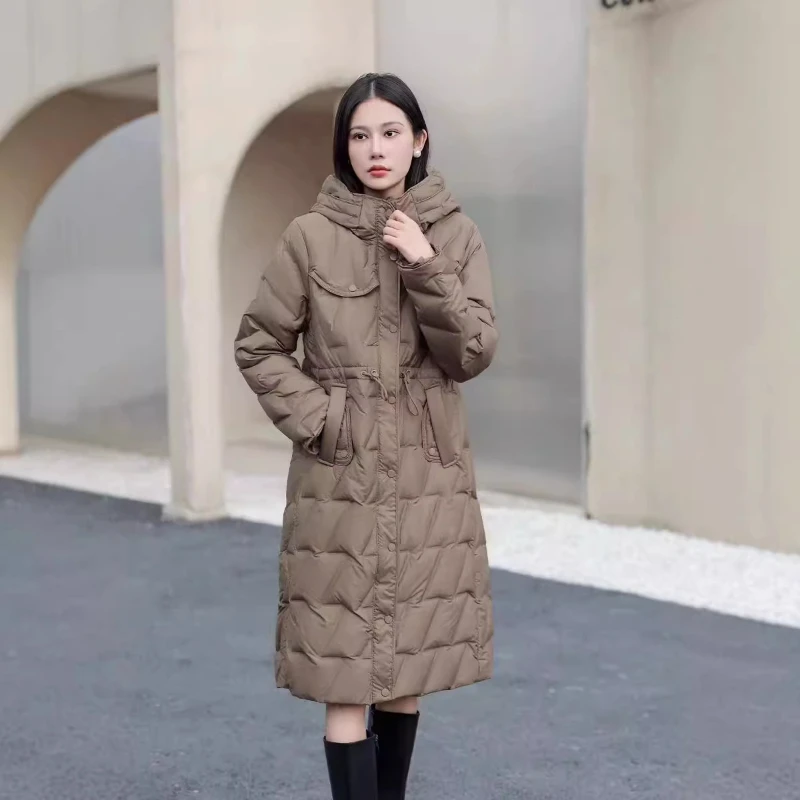 Winter New Down Coats Puffer Jacket Women Simple Casual Elegant Stylish Outerwears Thick Warm Waist Hooded Female Down Jackets