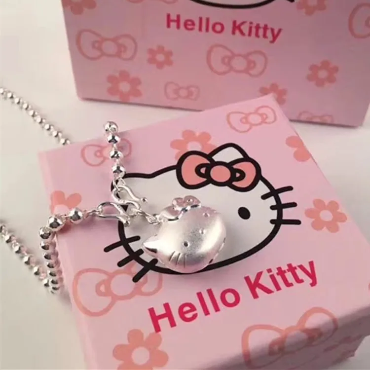 Naszyjnik Hellokittys kobiety słodkie Anime moda srebrny łańcuszek do obojczyka regulowany wisiorek dla dobrzy przyjaciele par prezenty urodzinowe