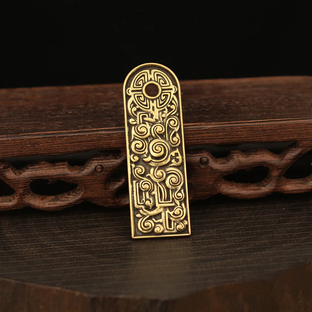 

Retro Style Brass Rectangular Ceiling Carved With Auspicious Flowers Pendant