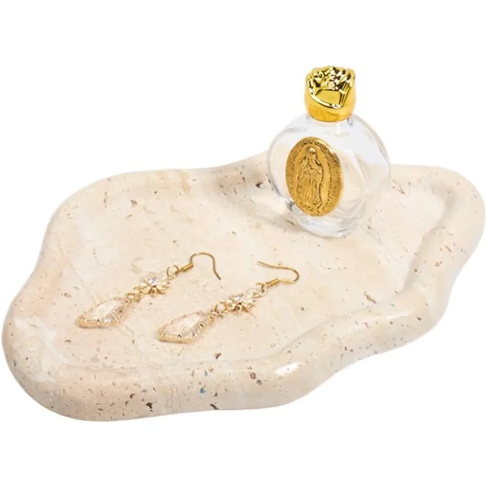 

Блюдо для ювелирных изделий в форме облака, 7,6 × 5,2 дюйма, травертин в форме облака, поднос для ювелирных изделий, бежевый травертин, туалетный столик для домашнего декора, кофе