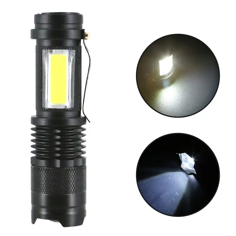 Mini XPE COB Lamp Bead LED Flashlight Use Rechargeable Double Light Source Emergency Flashlight for Hiking Camping Fishing