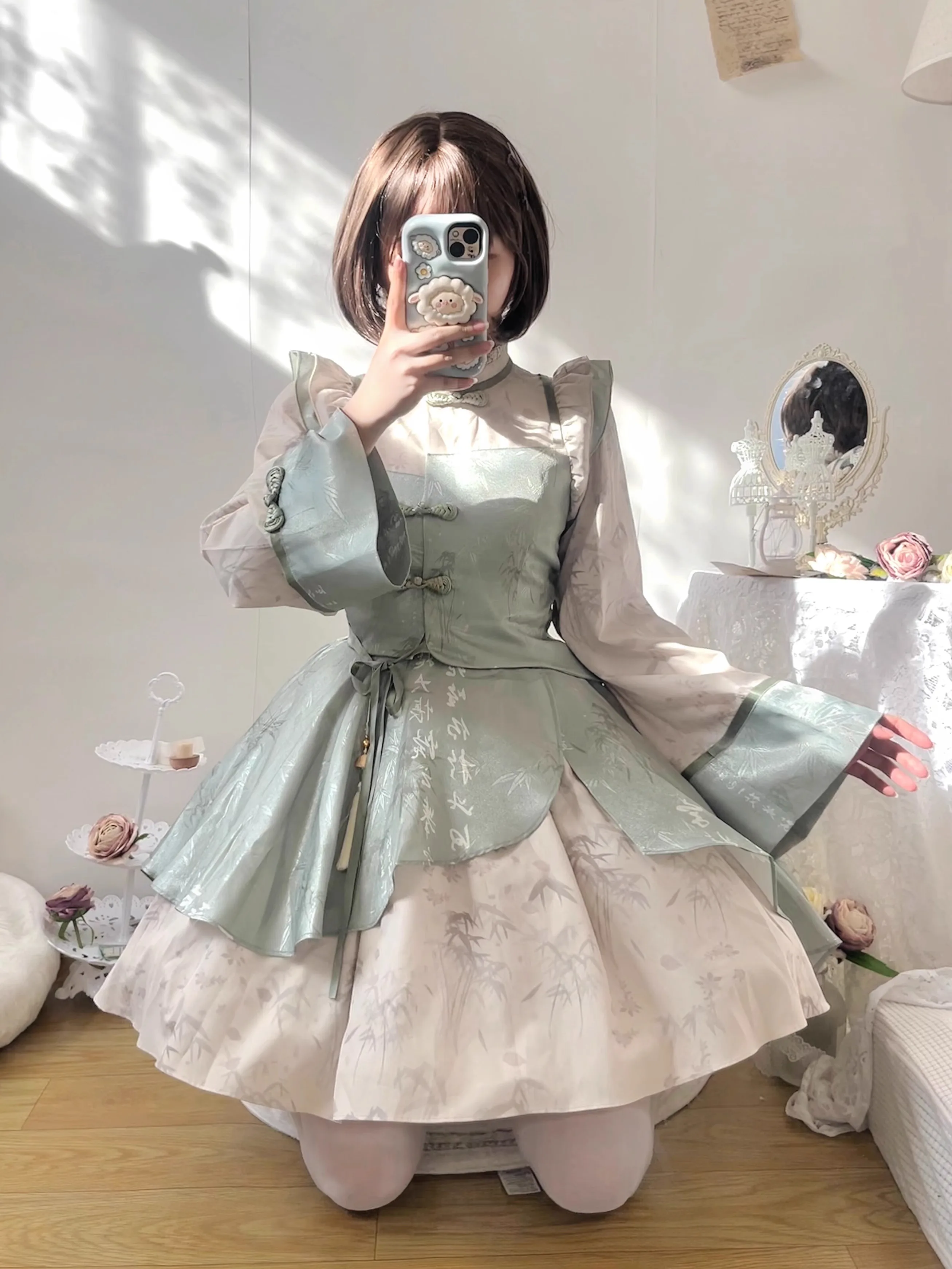 New Chinese style improved cheongsam lolita small flying sleeve dress lolita cute fluffy national style princess skirt