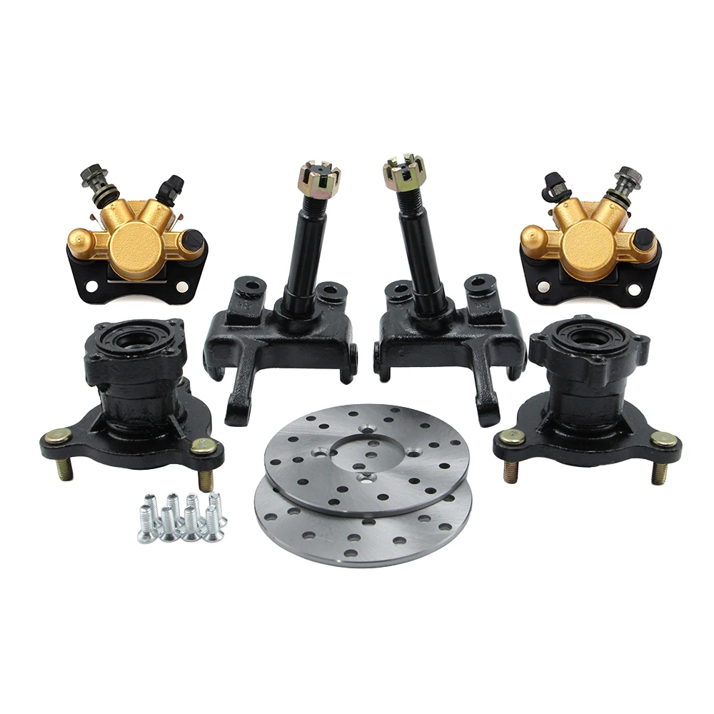 Steering Strut Knuckle Spindles With Wheel Hub Brake Caliper Set For 50cc 70cc 110cc 125cc Electric ATV Quad Go Kart UTV Buggy