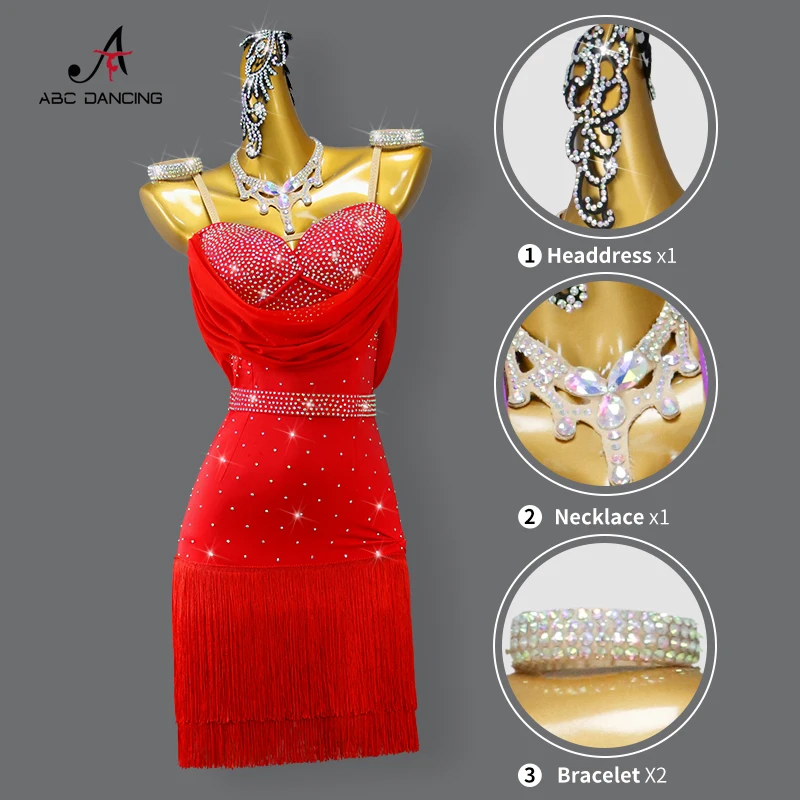 New Red Latin Dance Competition Party Dress Sports Practice Wear Woman Prom Costume Ladies Skirt Girl Samba Dancewear Customized